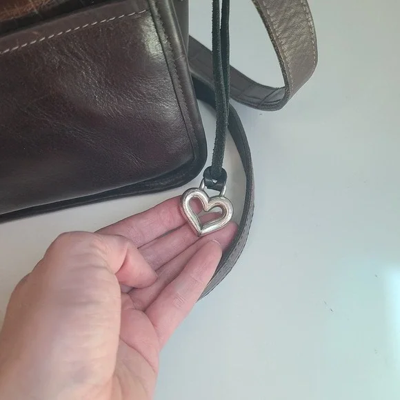 Brighton Vintage‎ Crossbody  Brown Leather Bag/Purse Croc Embossed Hang Tag - Picture 7 of 10